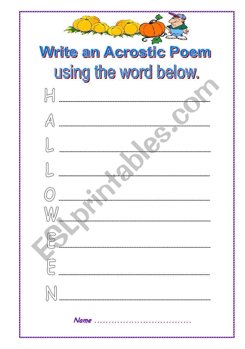 Halloween Acrostic Poem worksheet