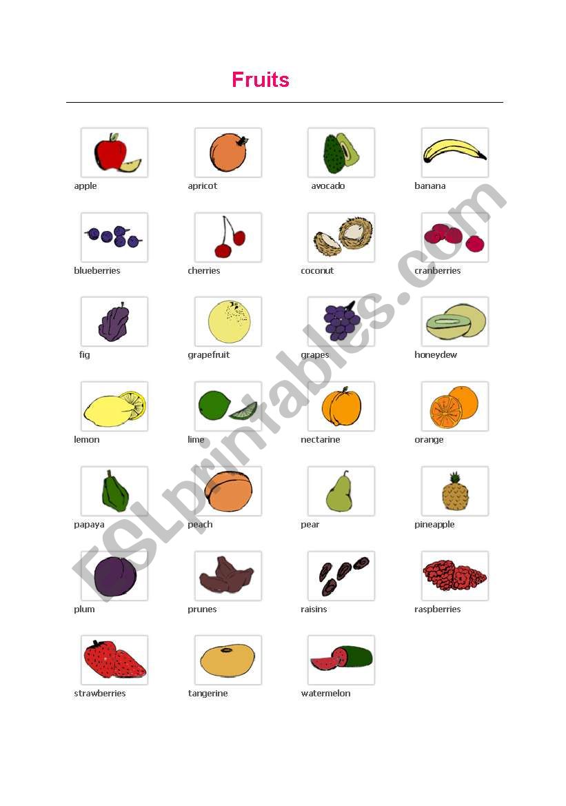 Fruits worksheet