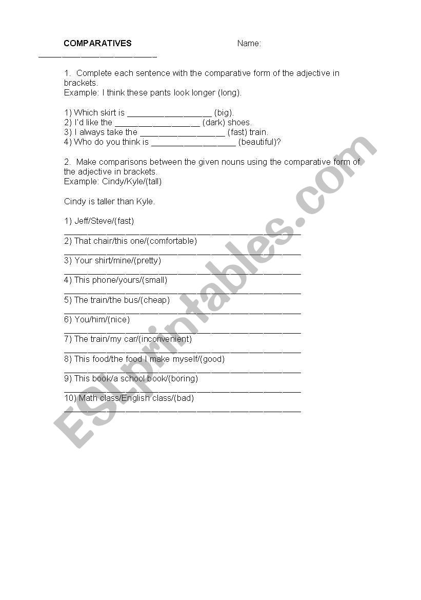 Comparatives worksheet