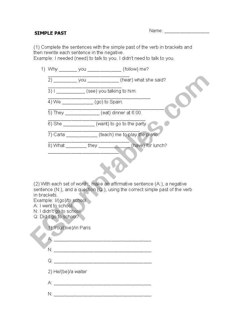 Past simple worksheet