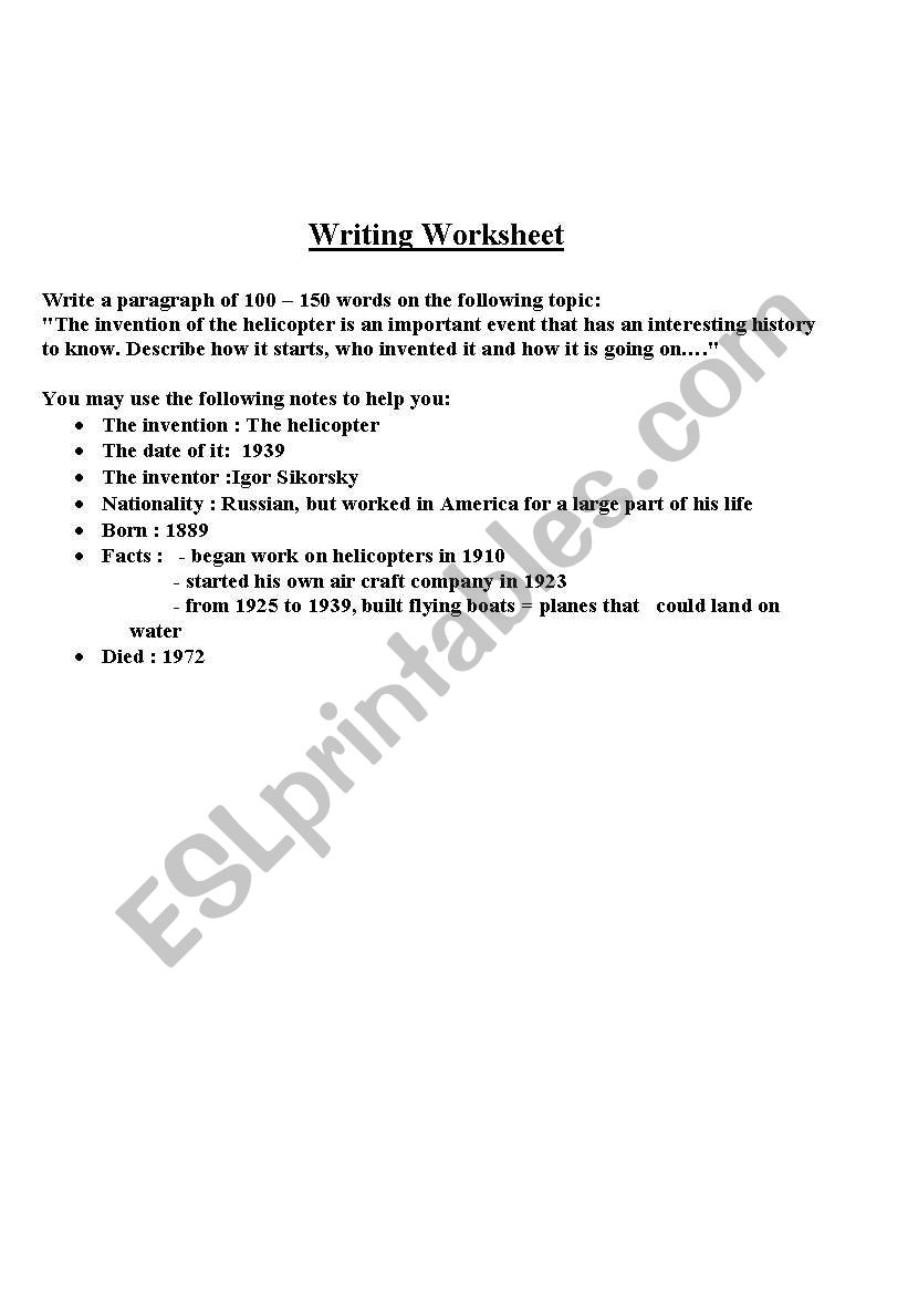 writing worksheet
