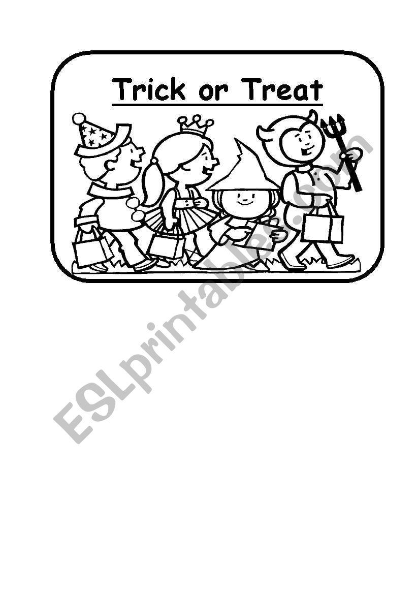 Trick or treat B&W Flashcard  worksheet