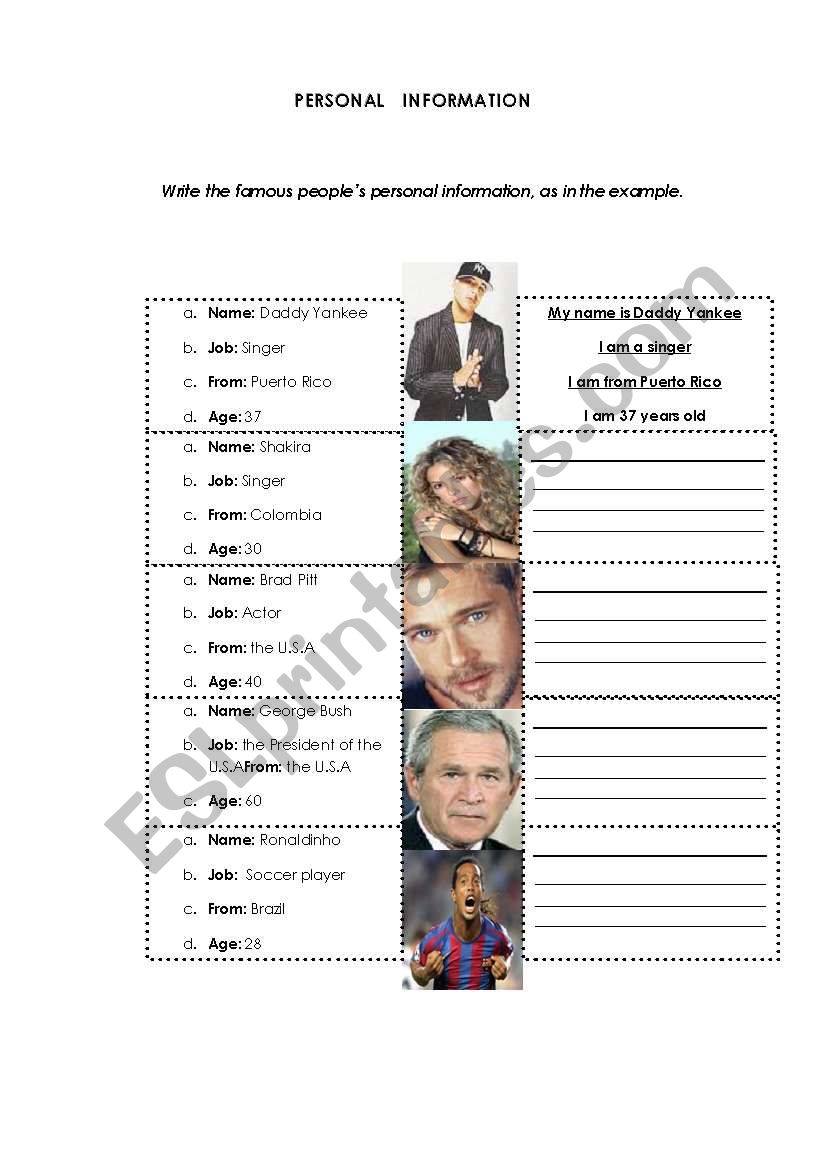 PERSONAL INFORMATION worksheet