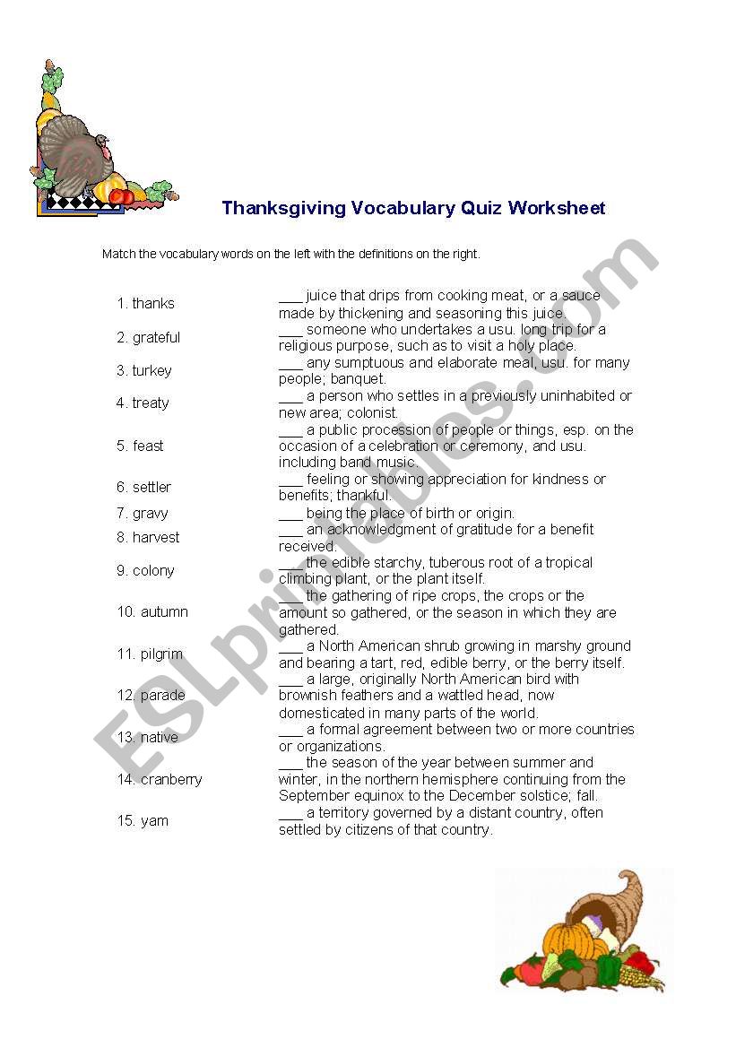 Thanksgiving Day worksheet