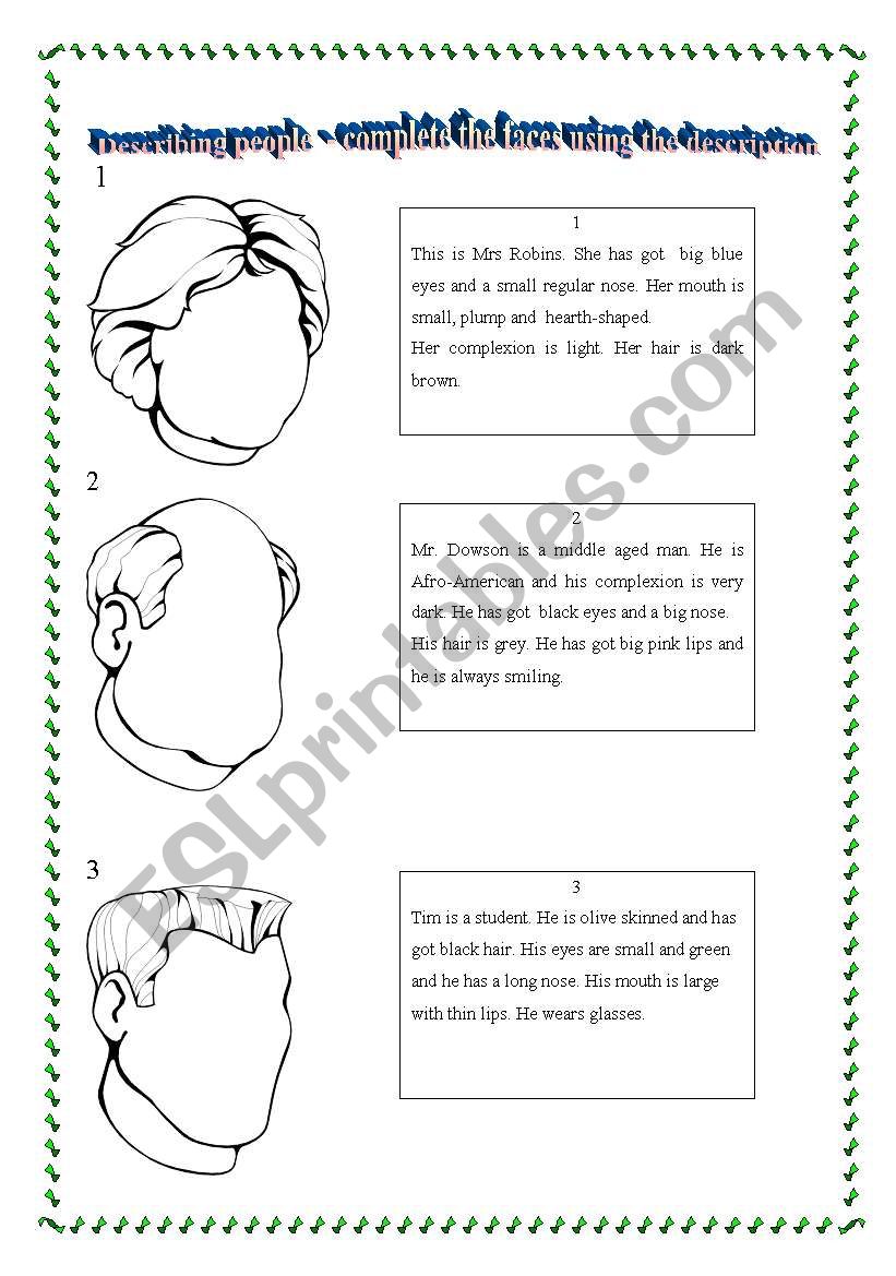 describing people worksheet