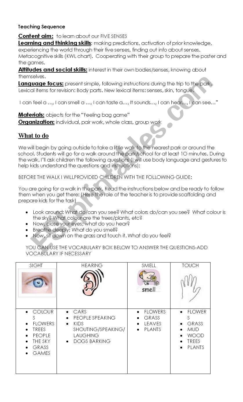 SCIENCE TEACHING SEQUENCE-SENSES