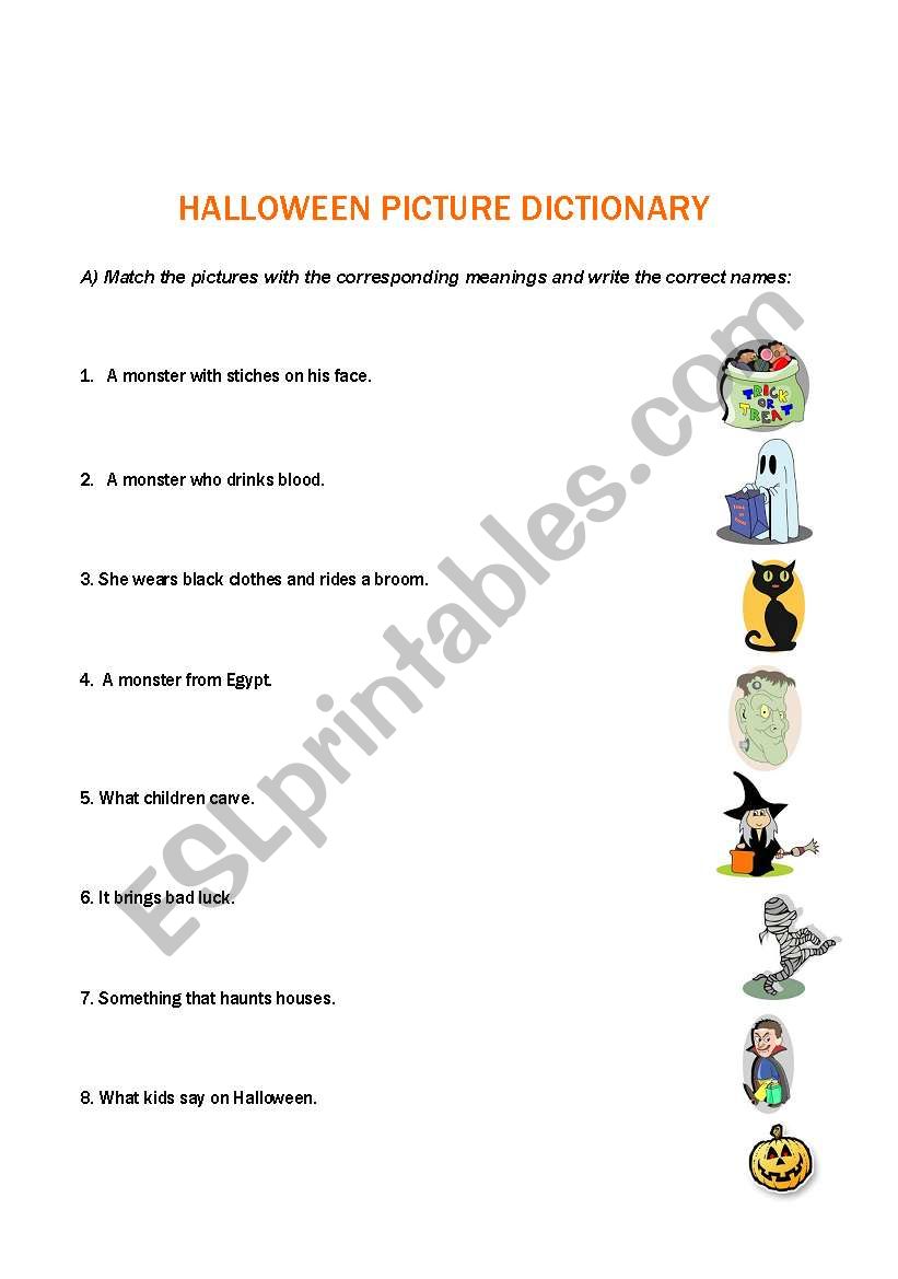 Halloween Picture Dictionary worksheet
