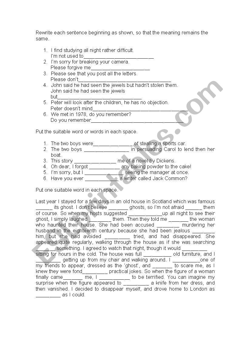 Vocabulary exercises worksheet