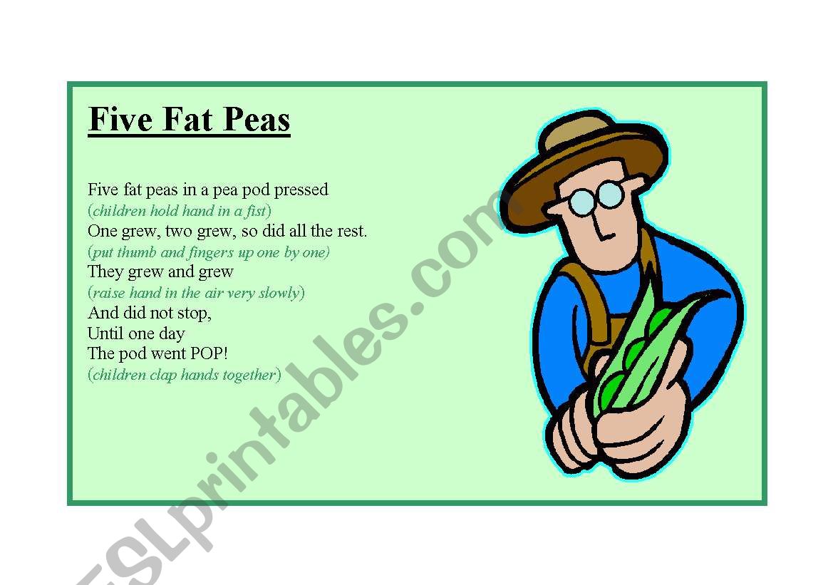 Five Fat Peas Fingerplay worksheet