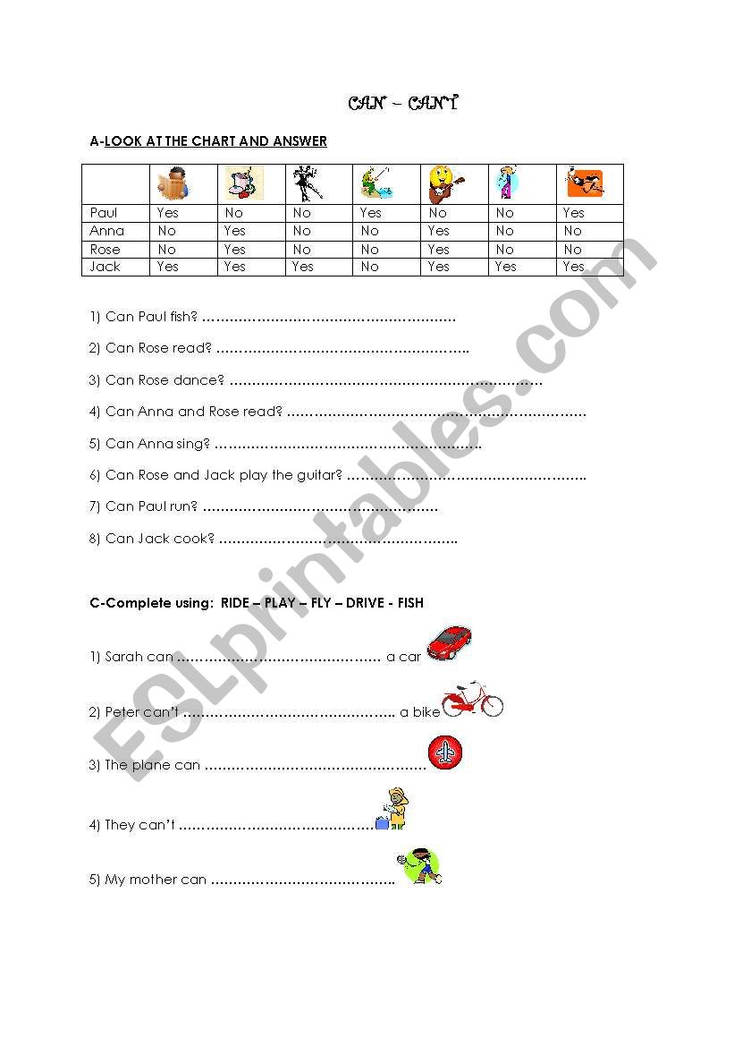CAN - CANT worksheet