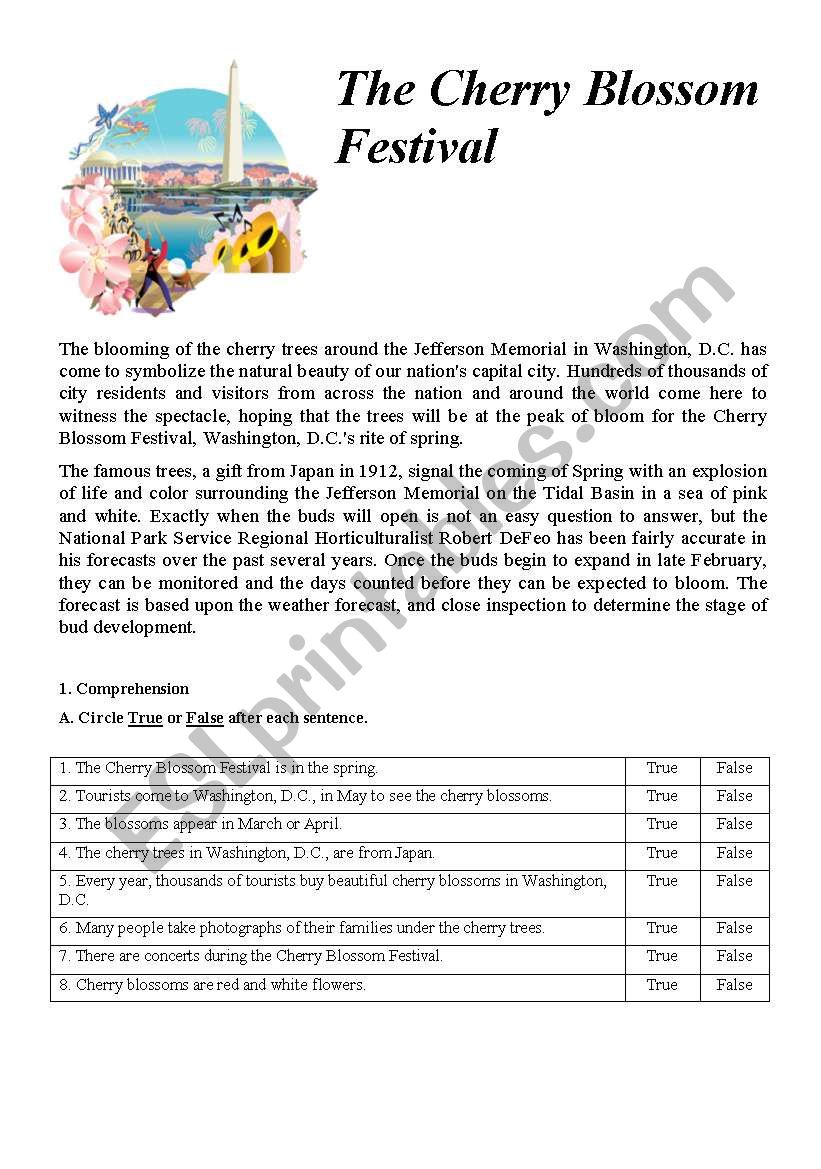 The Cherry Blossom Festival worksheet