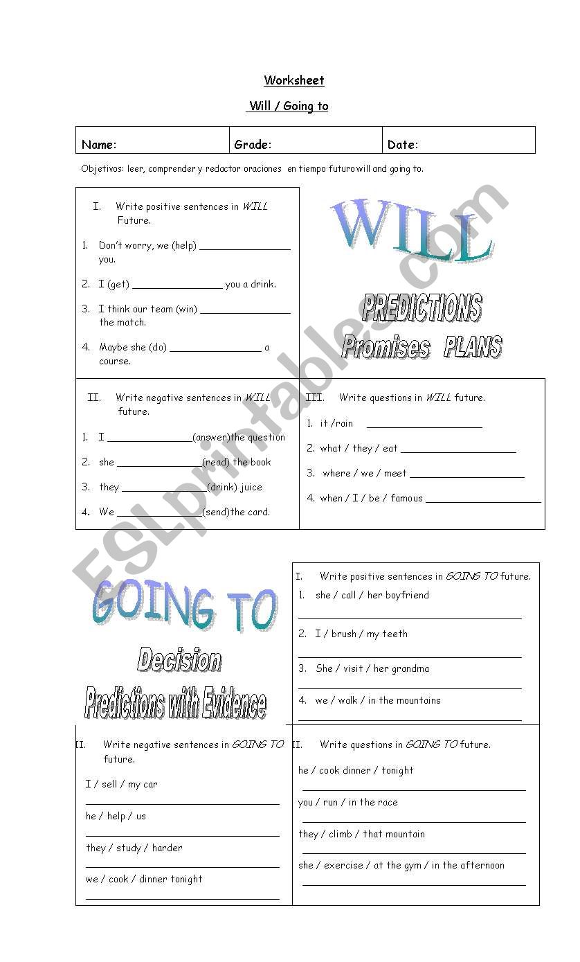 worksheet will and going to worksheet