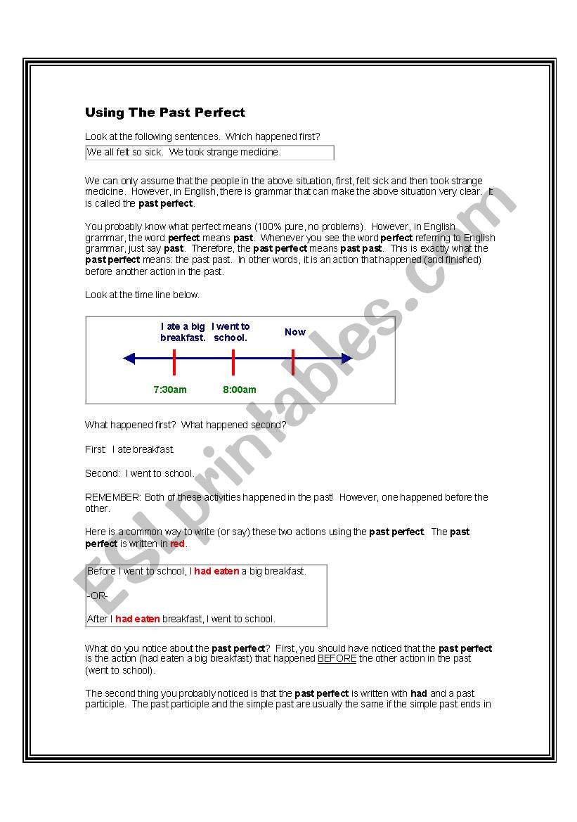 Past perfect worksheet