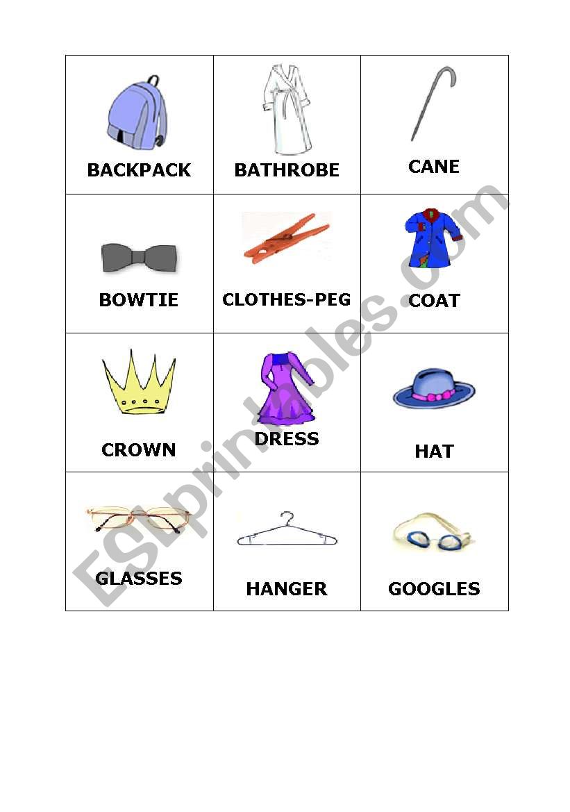 clothes memory game worksheet