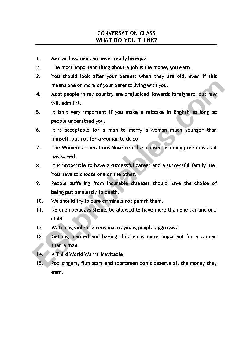 Conversation topics worksheet