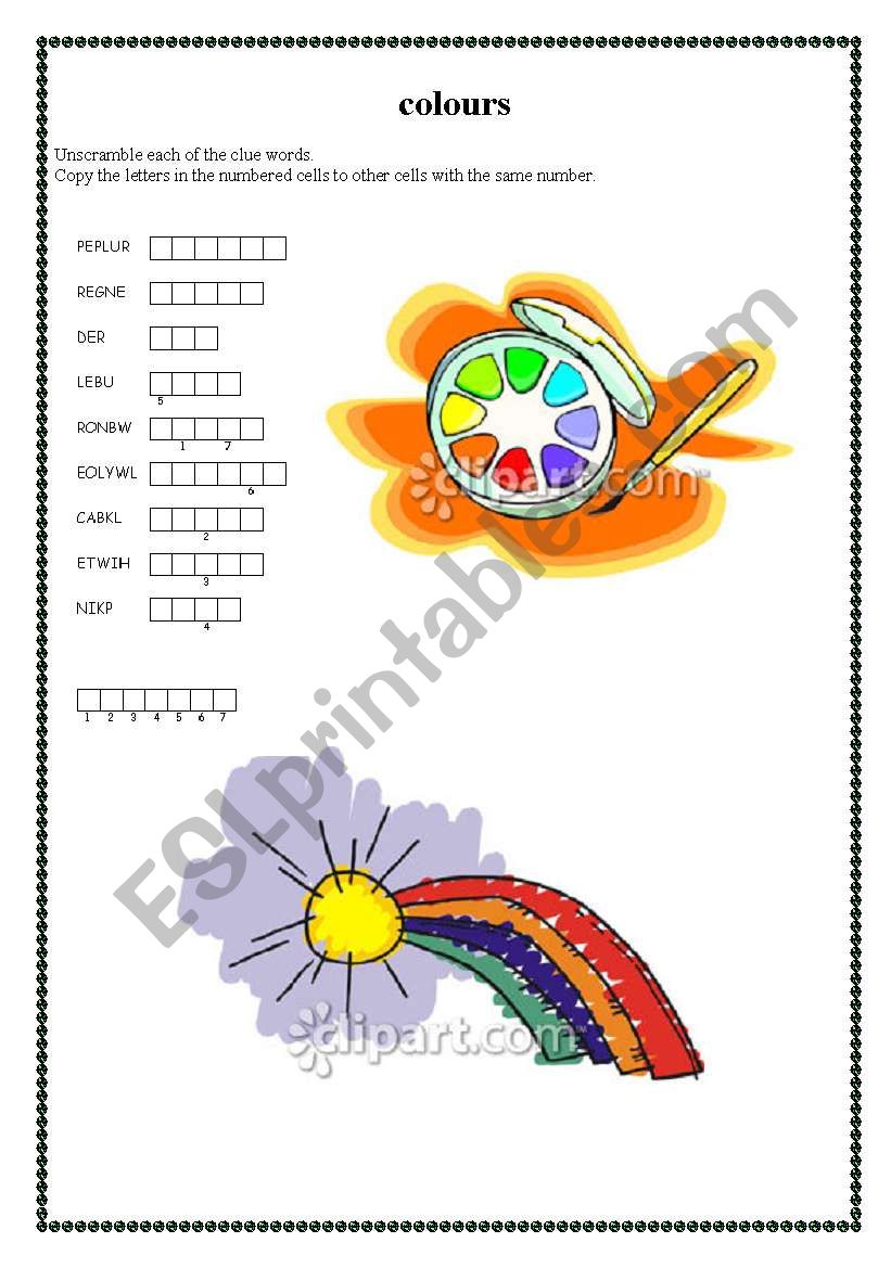 colours worksheet