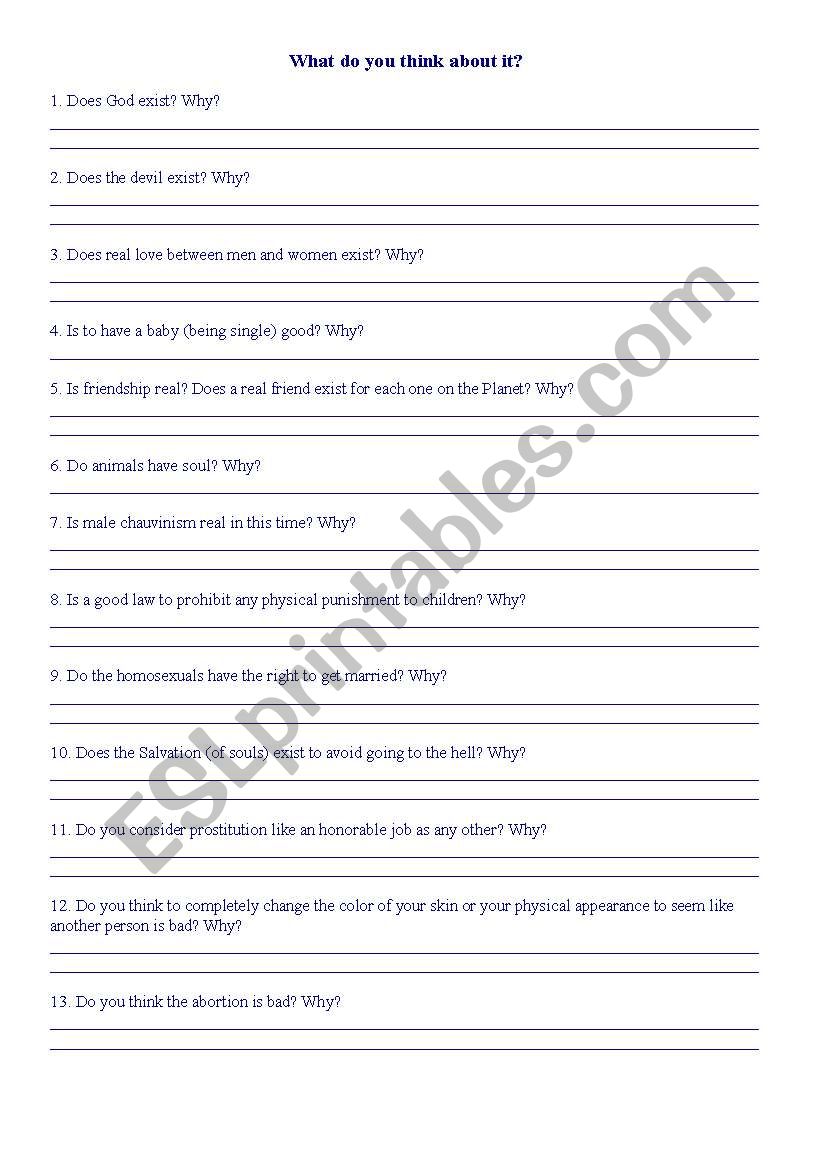 Questions for debates worksheet