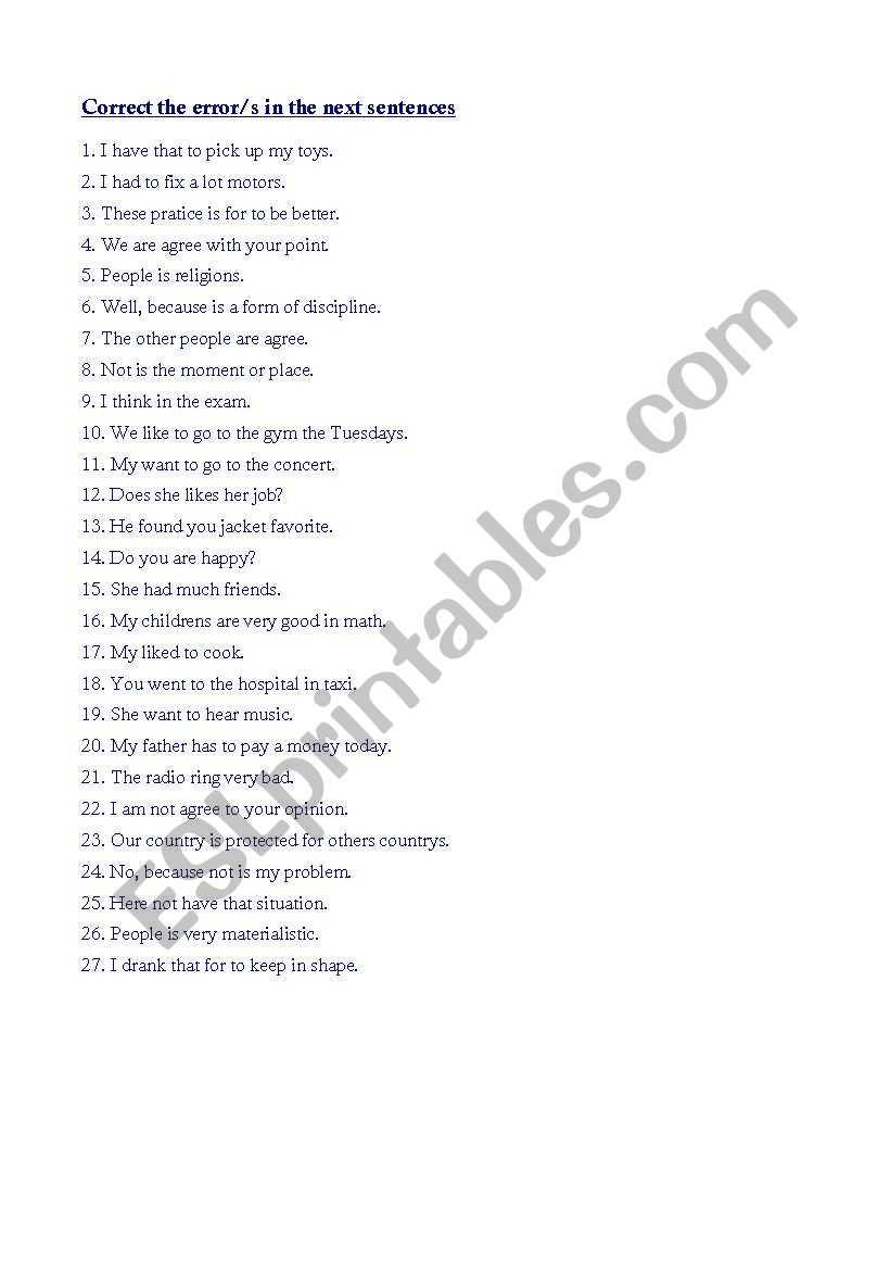 Correcting Errors worksheet