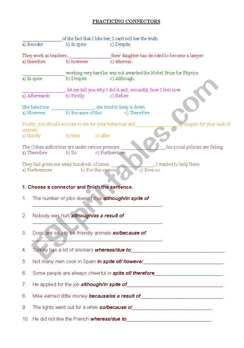 Connectors worksheet