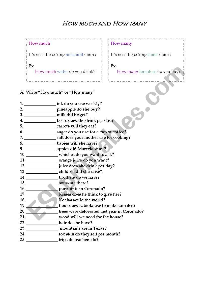 How much or How many? worksheet