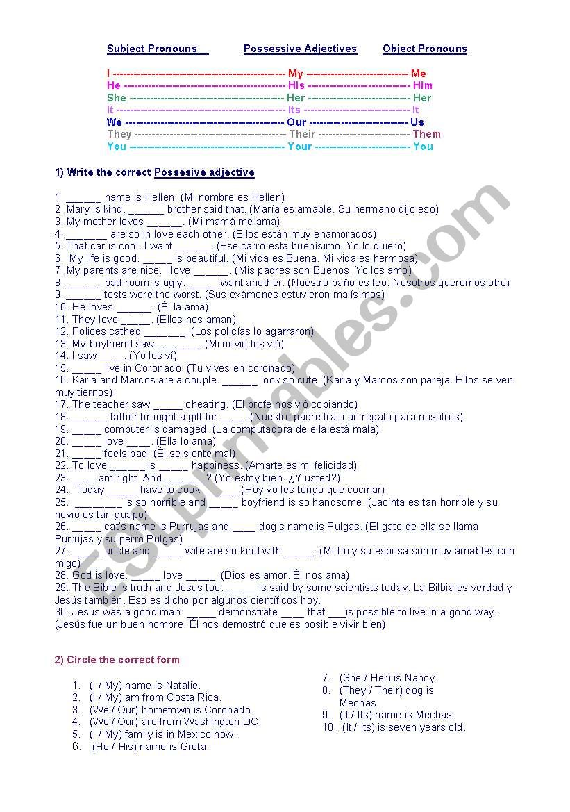 Possessive Adjectives and Object Pronouns