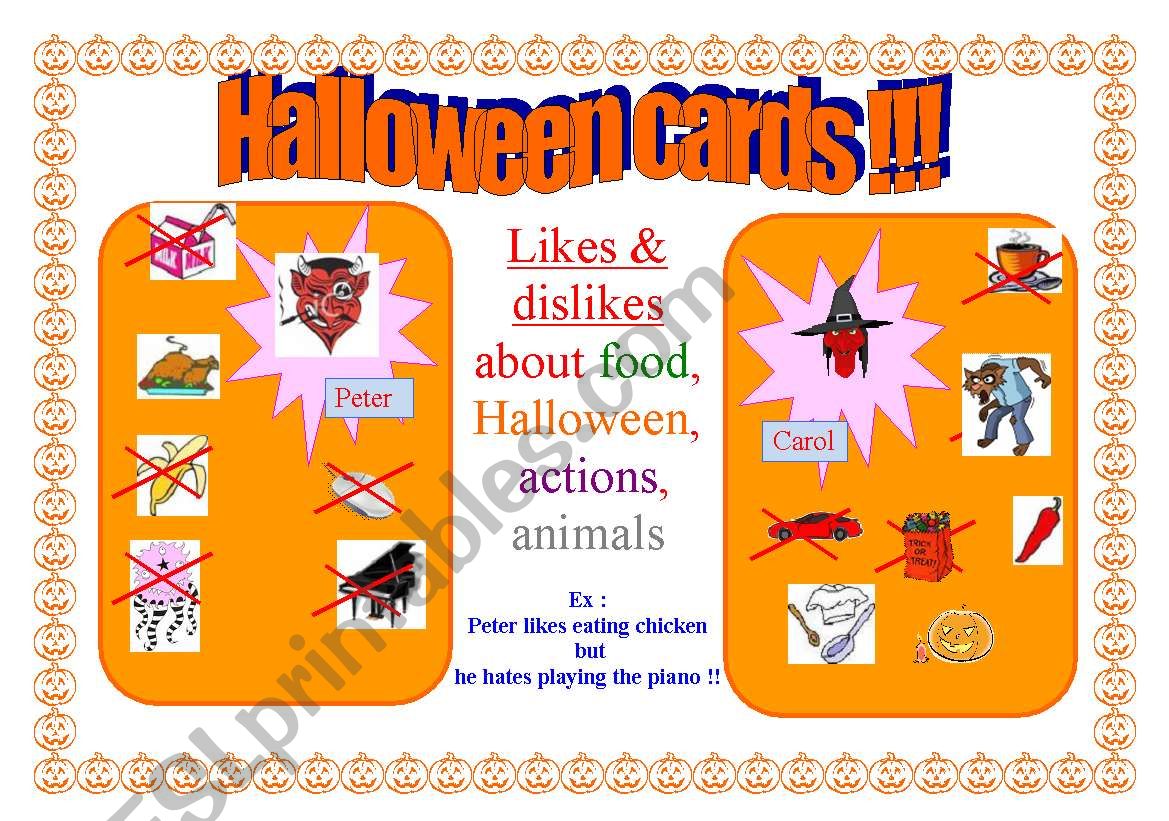 HALLOWEEN activity cards 1/4 - Likes and dislikes