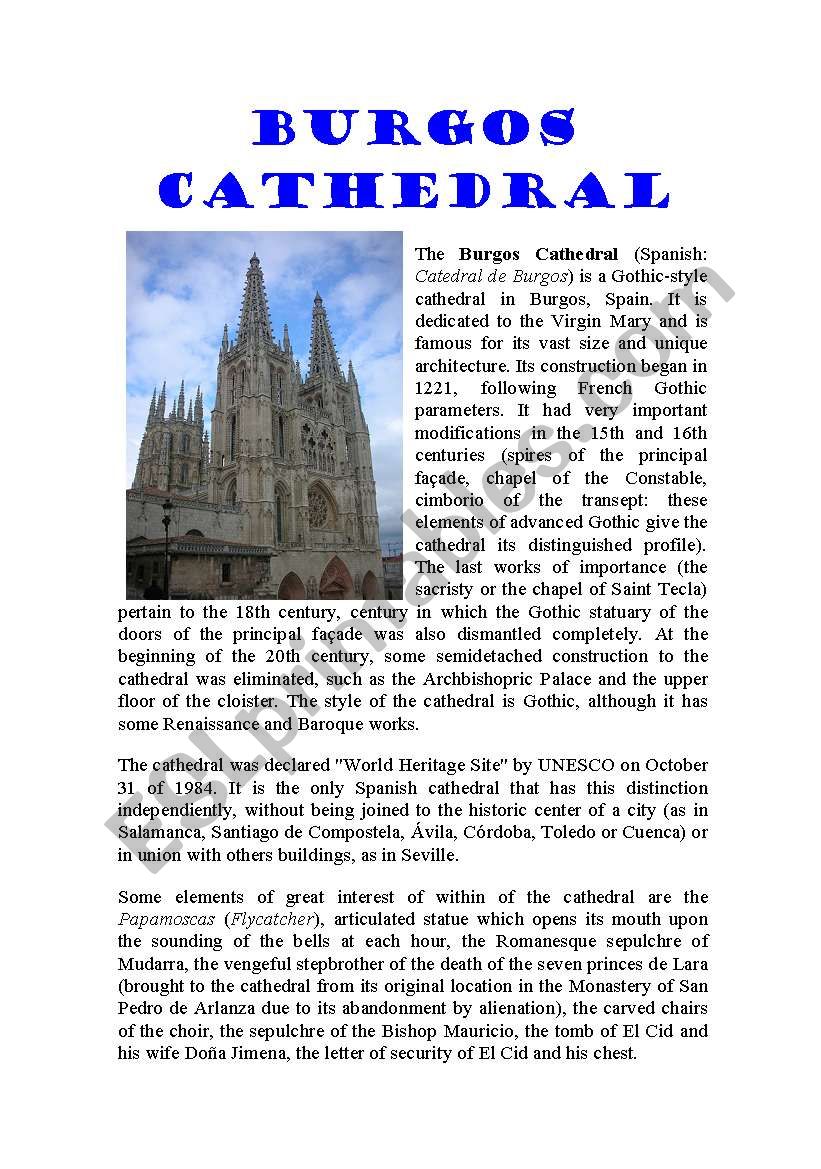 Burgos Cathedral worksheet