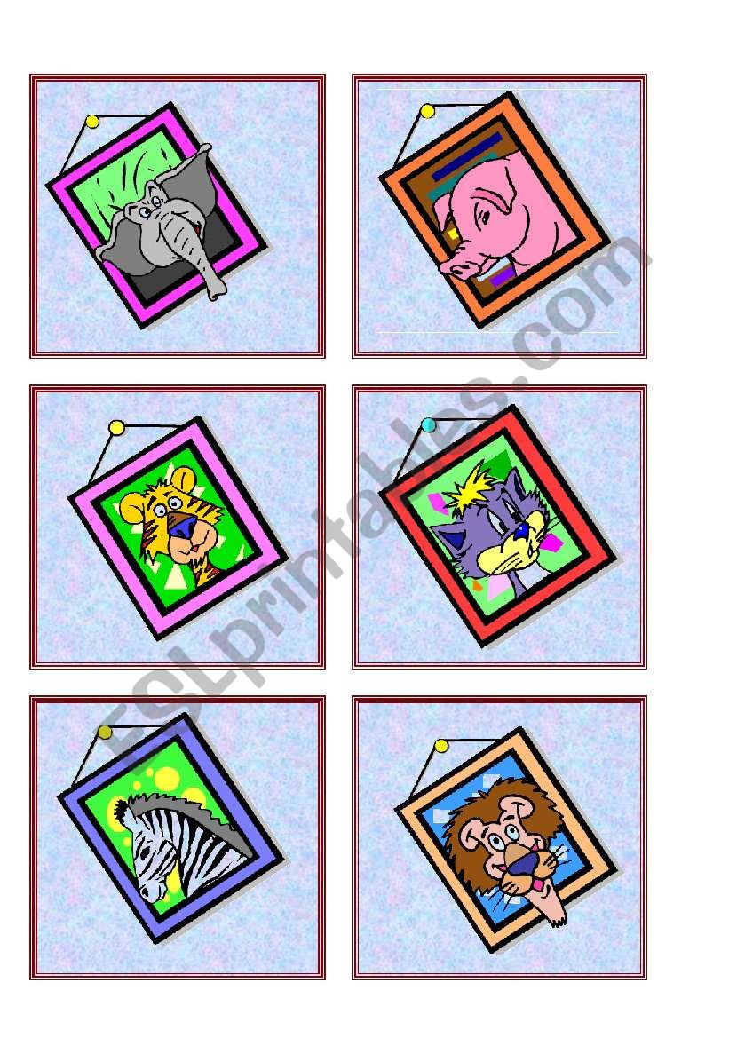 Animal Cards for Memory Game worksheet