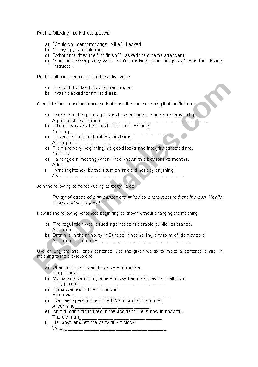 Use of English worksheet