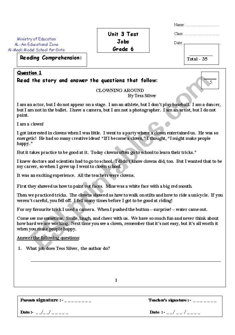 exam - jobs worksheet