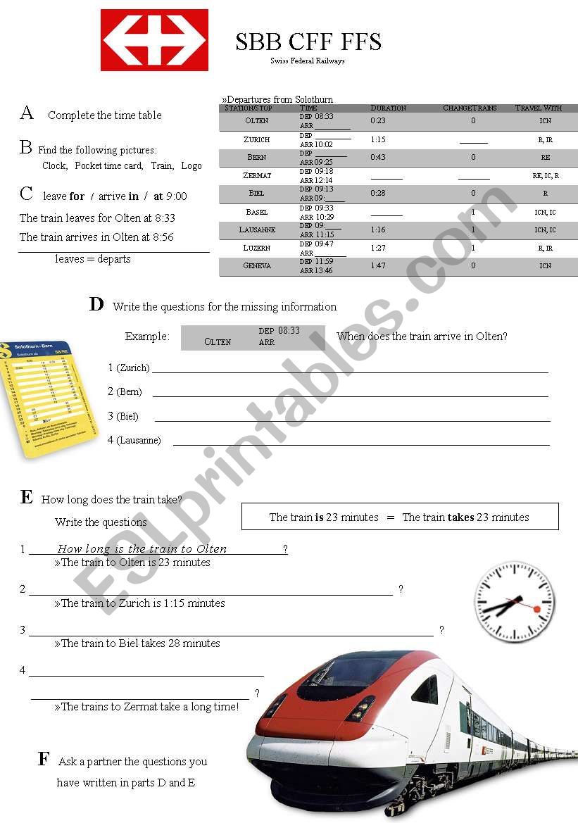 Train Schedules in Simple Present