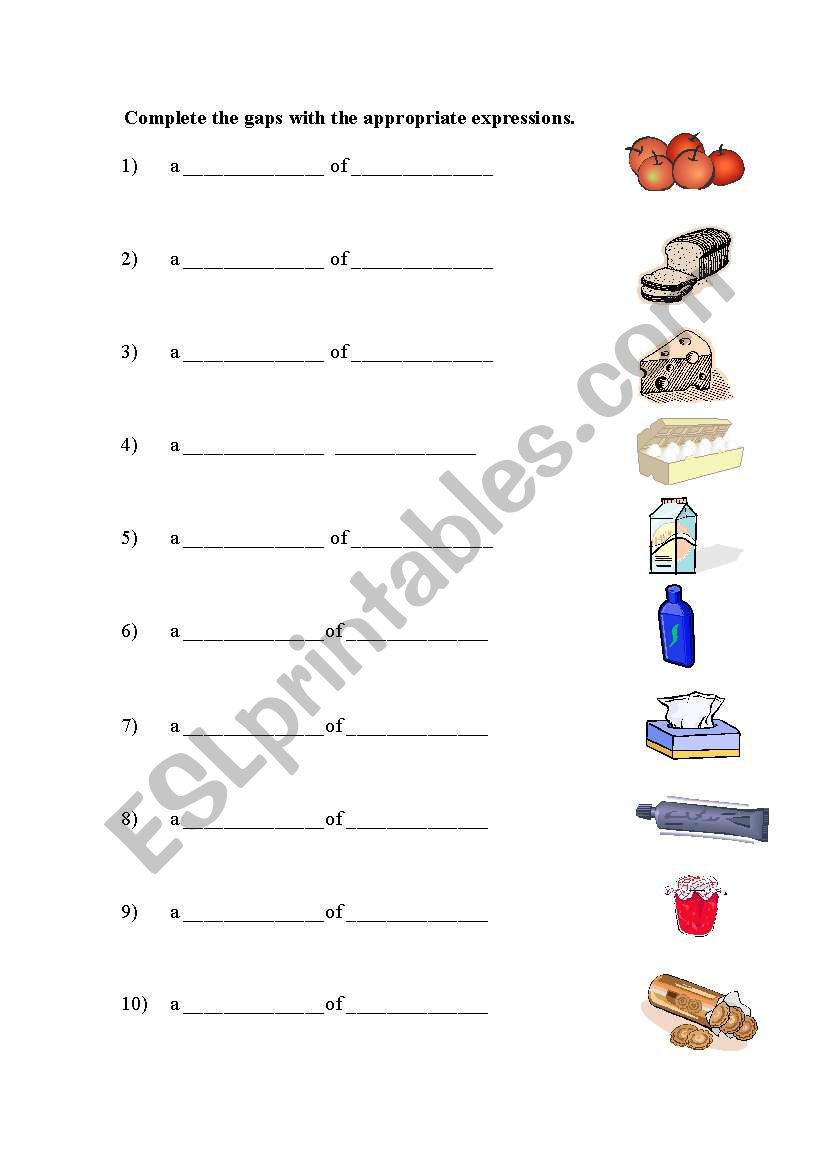 Expressions of Quantity worksheet
