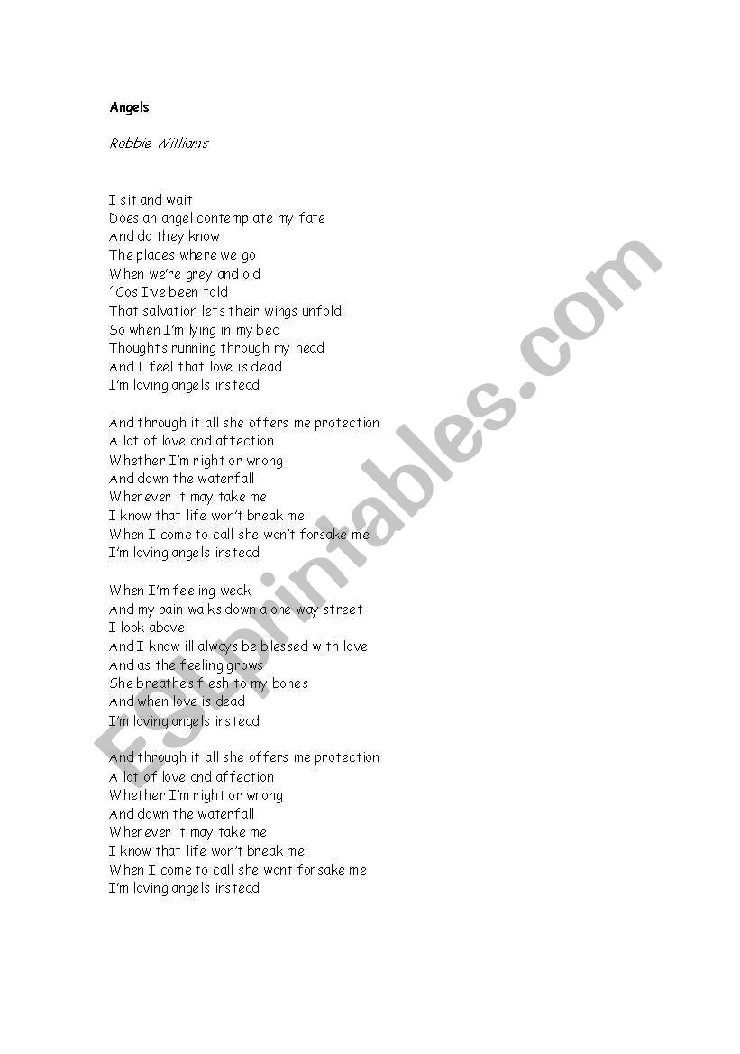 Song - Angel by Robbie Williams