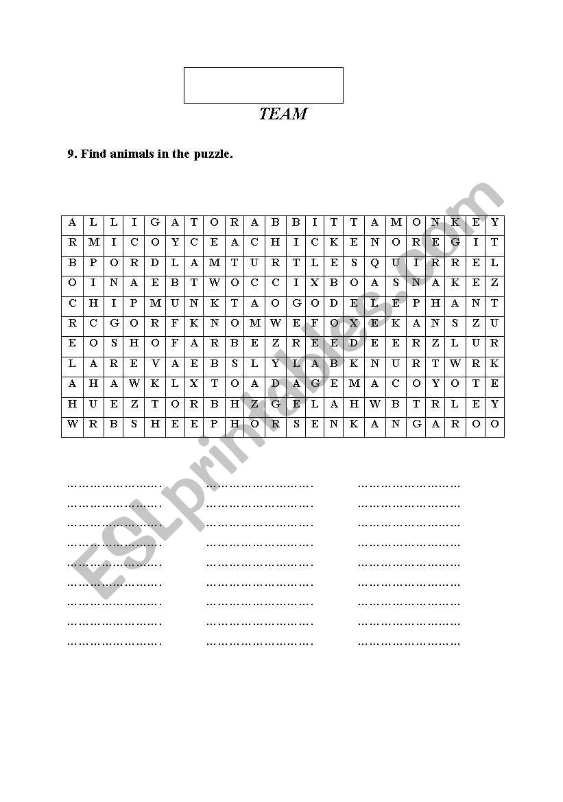 puzzle-animals worksheet
