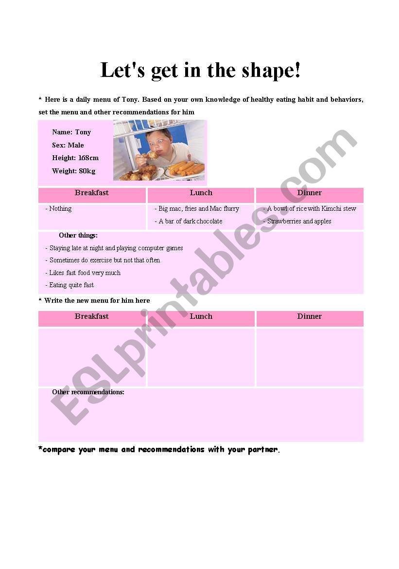making recommendation worksheet