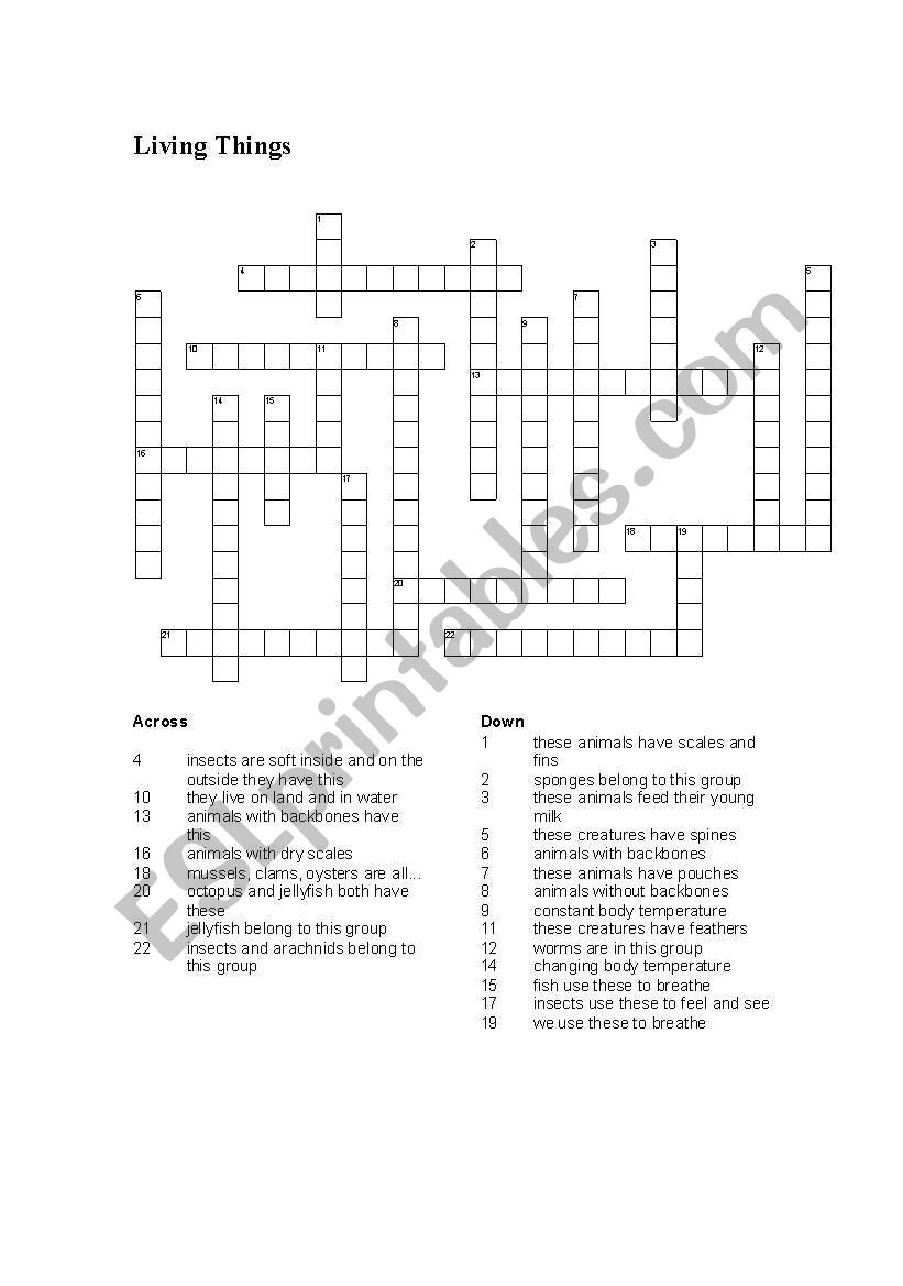 Living Things Crossword worksheet