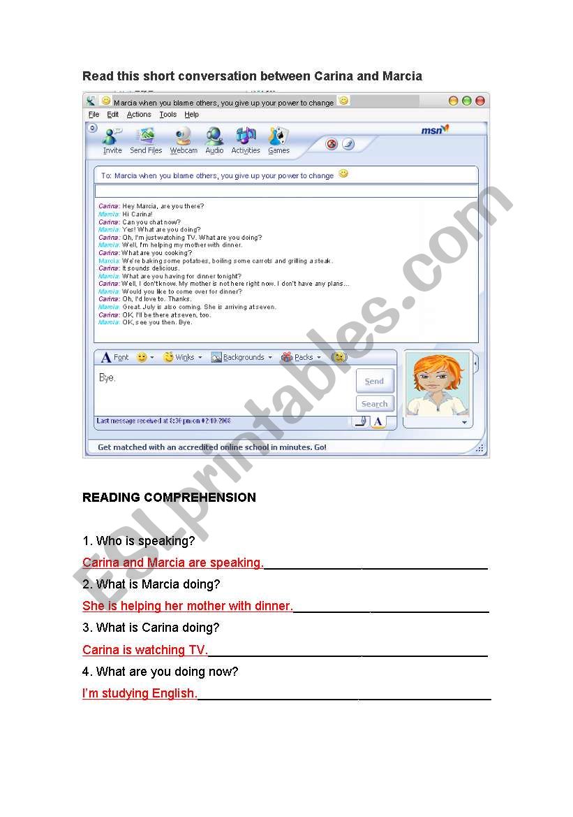 Present continuous worksheet