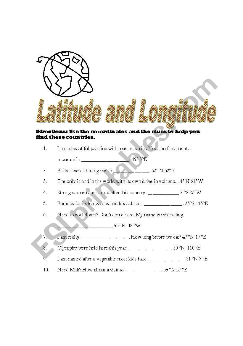 Latitude and Longitude worksheet