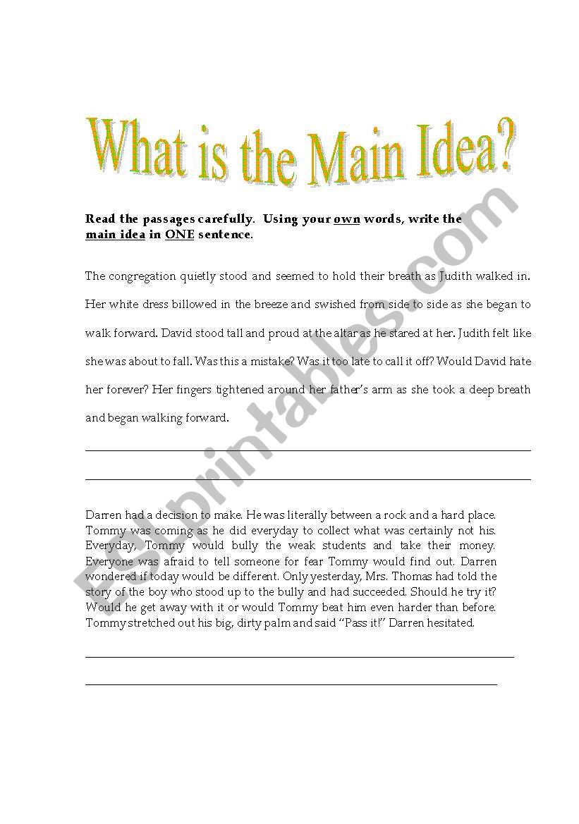Finding the Main Idea of a paragraph