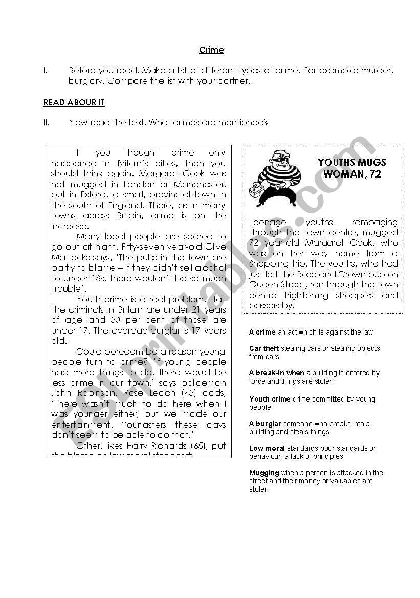 Crime worksheet