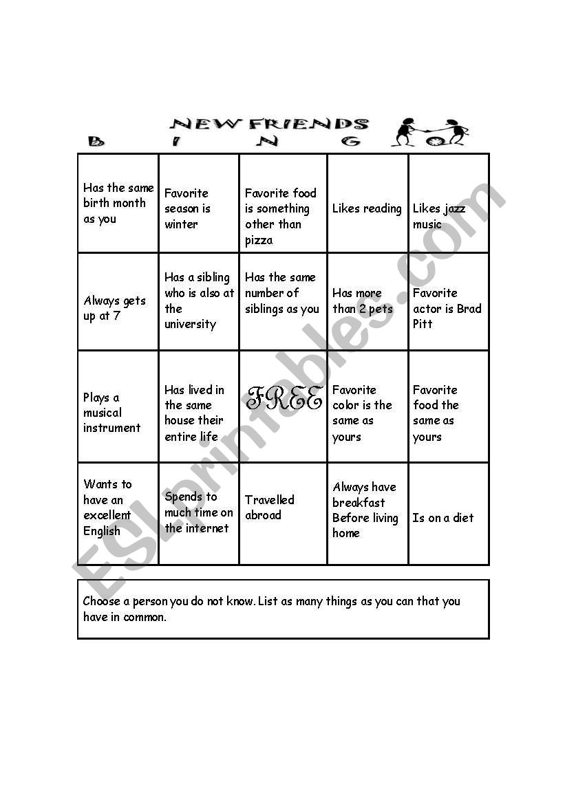 New friends Bingo worksheet