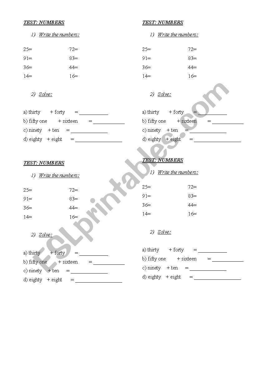 NUMBERS worksheet