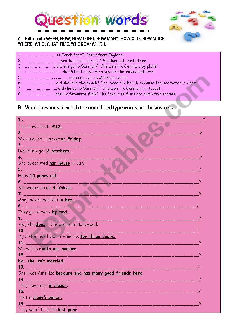 Question words worksheet