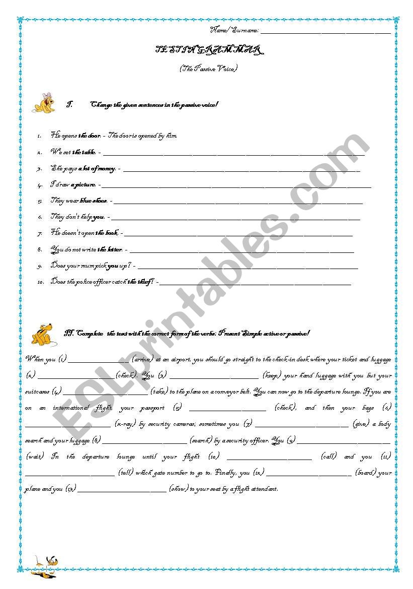 Passive voice test worksheet