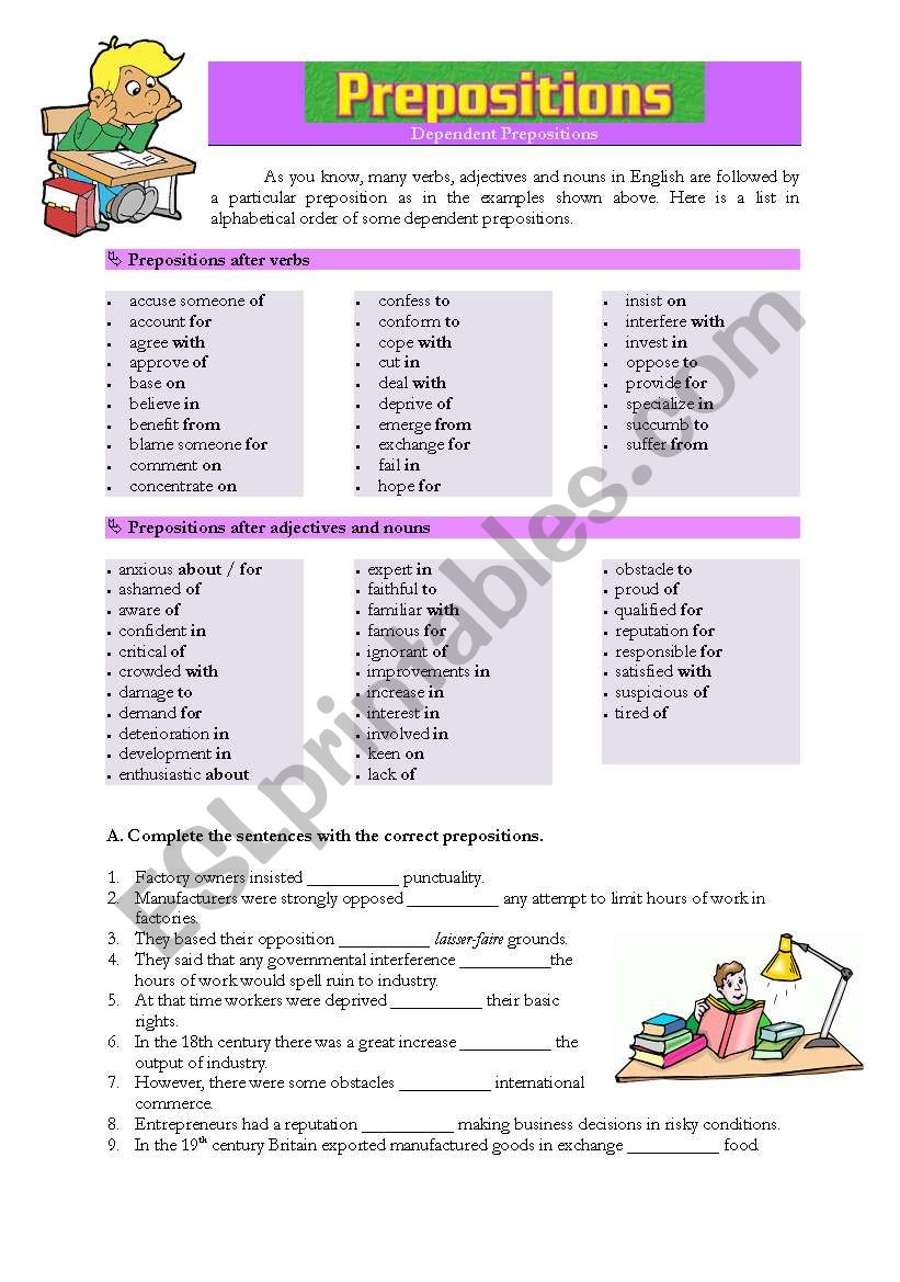 Dependent Prepositions worksheet