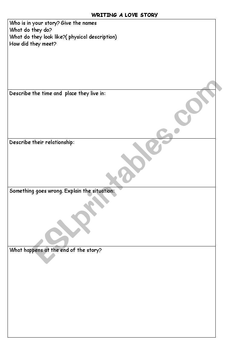 WRITING A LOVE STORY worksheet