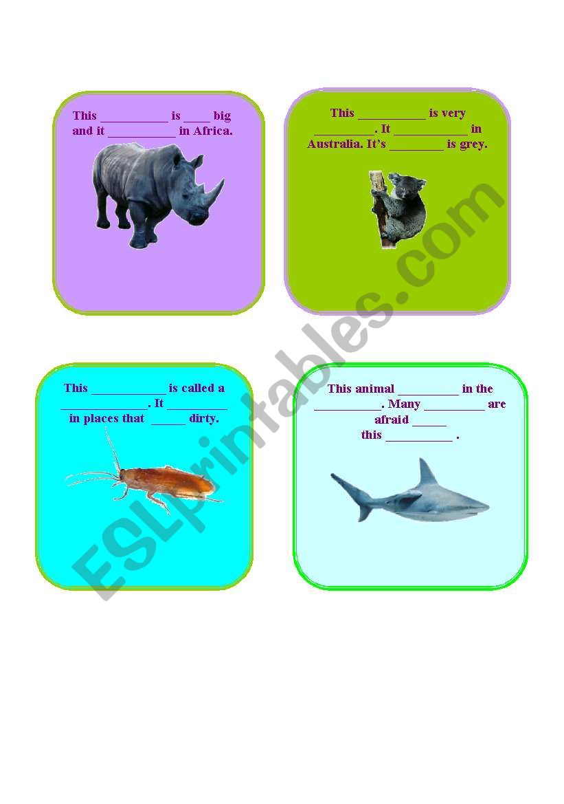 English Worksheets Animals Insert The Missing Words