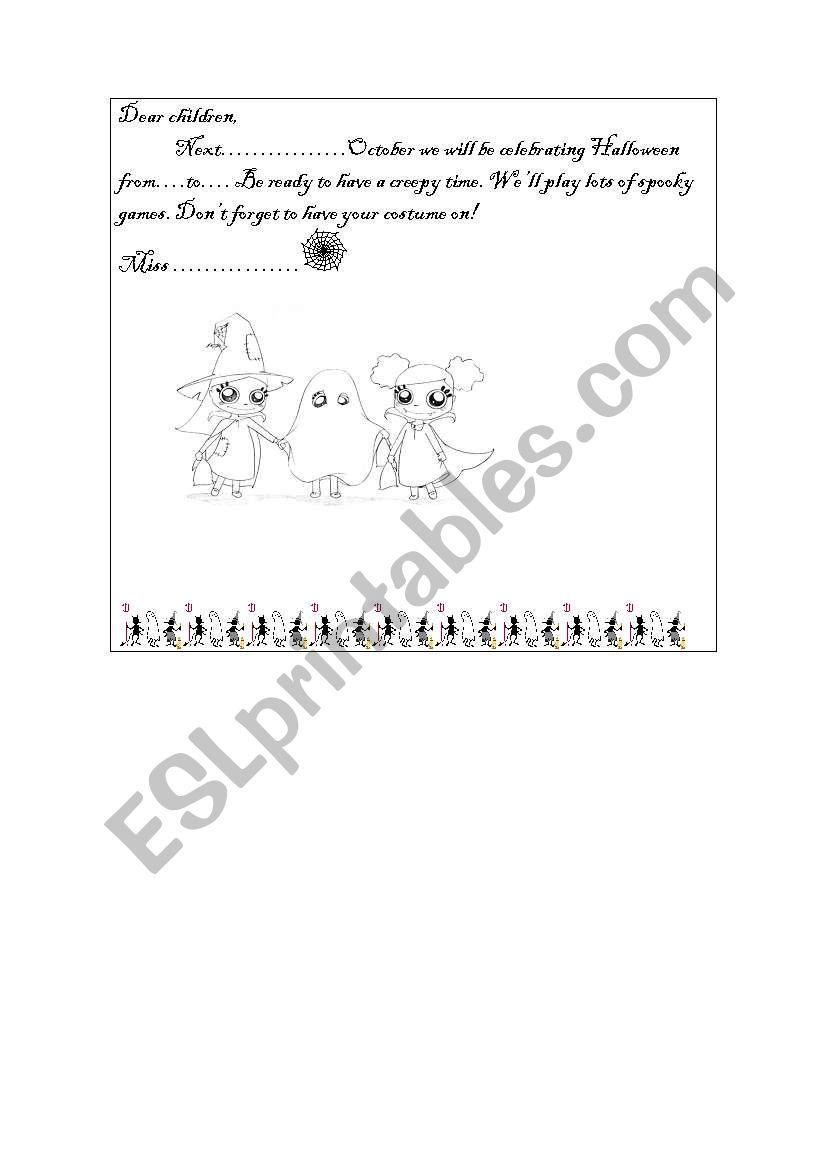 Halloween invitation card worksheet