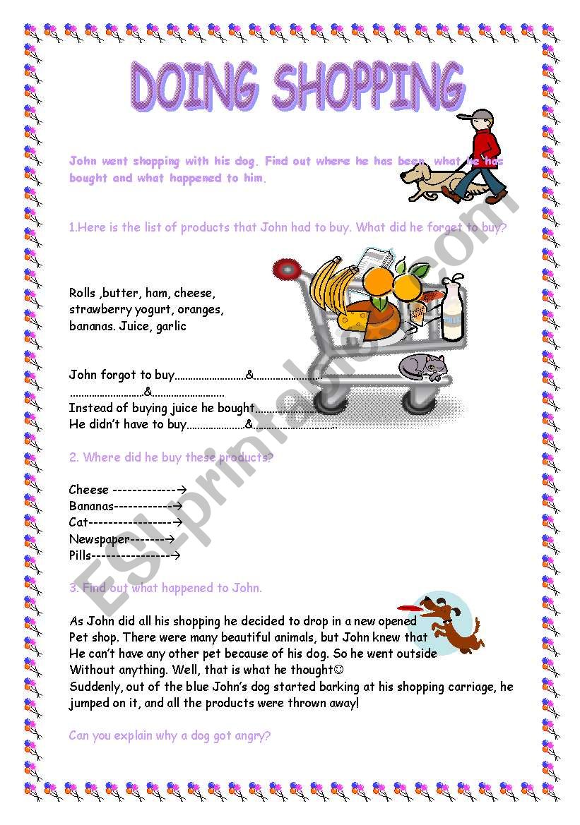 Shopping worksheet