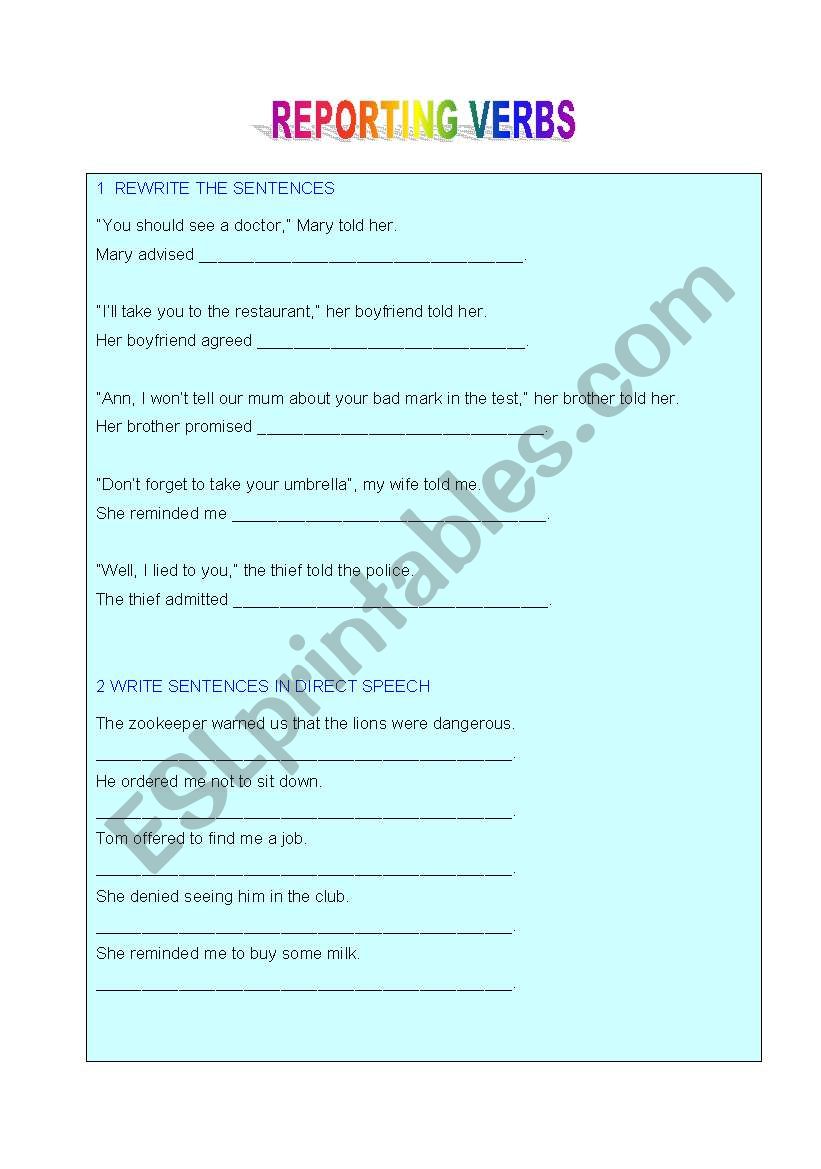 REPORTING VERBS-PART TWO worksheet